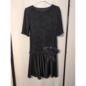 After‎ Dark Vintage Classic 80's Black Dress Pleated Rhinestone Accent Sz. 10